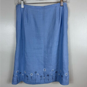 Vintage Norton Linen Embroidered Floral Pencil Skirt Size 12 Light Blue‎ Spring